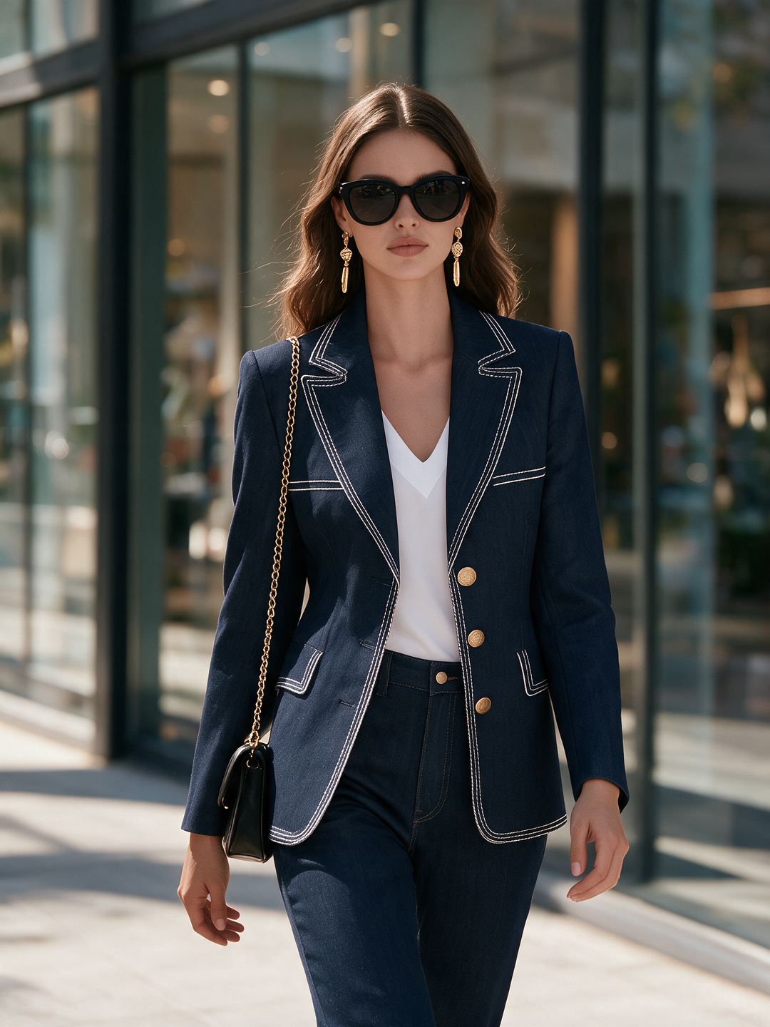 Orlise – Blazer en denim à boutons dorés