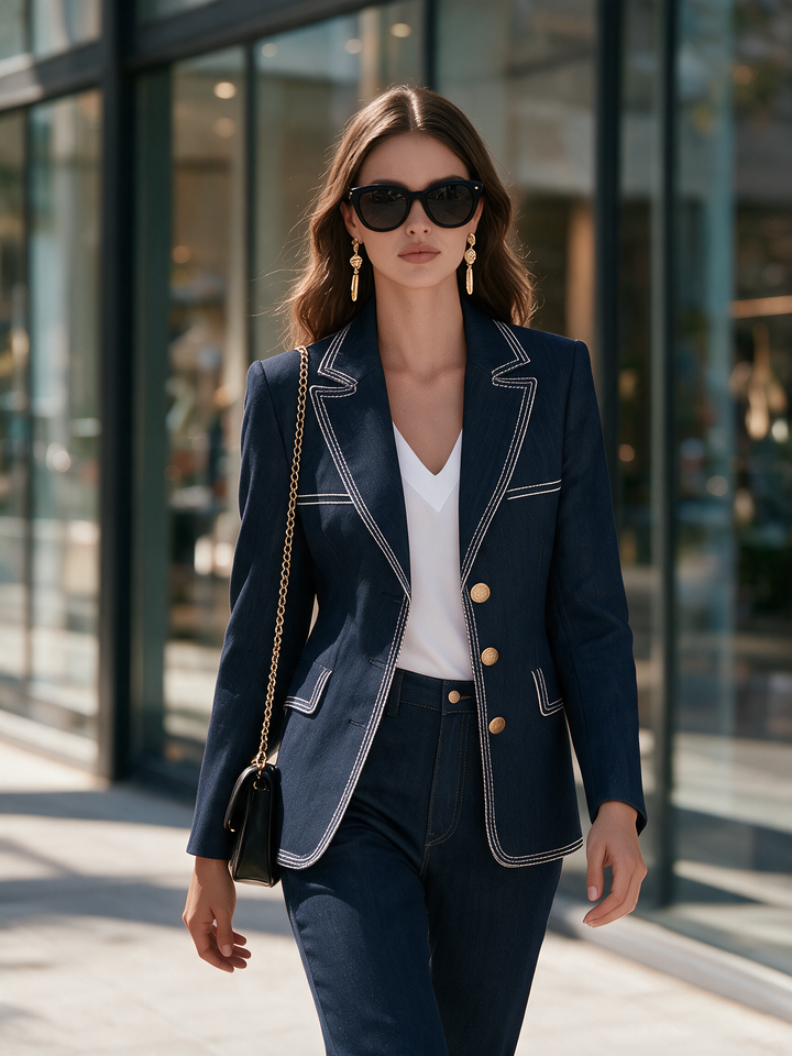 Orlise – Blazer en denim à boutons dorés
