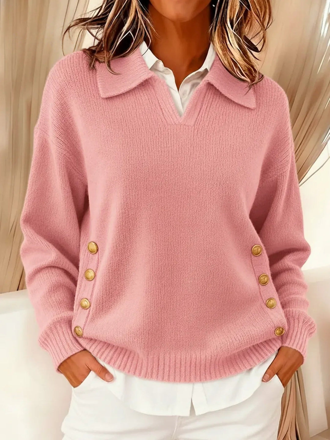 Navira – Pull à col polo boutonné sur le côté