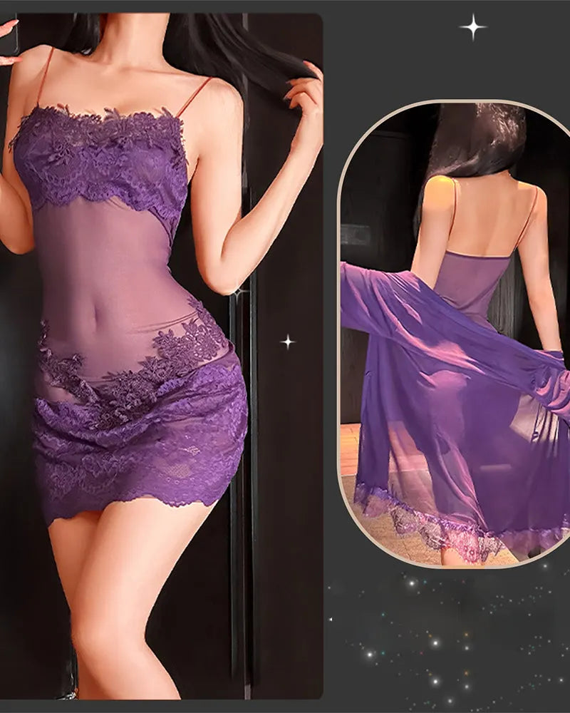 Solyne – ensemble de pyjama en dentelle et maille à bretelles fines