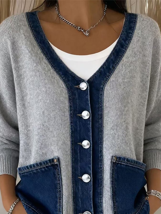 Ilyra – cardigan en tricot patchwork en denim