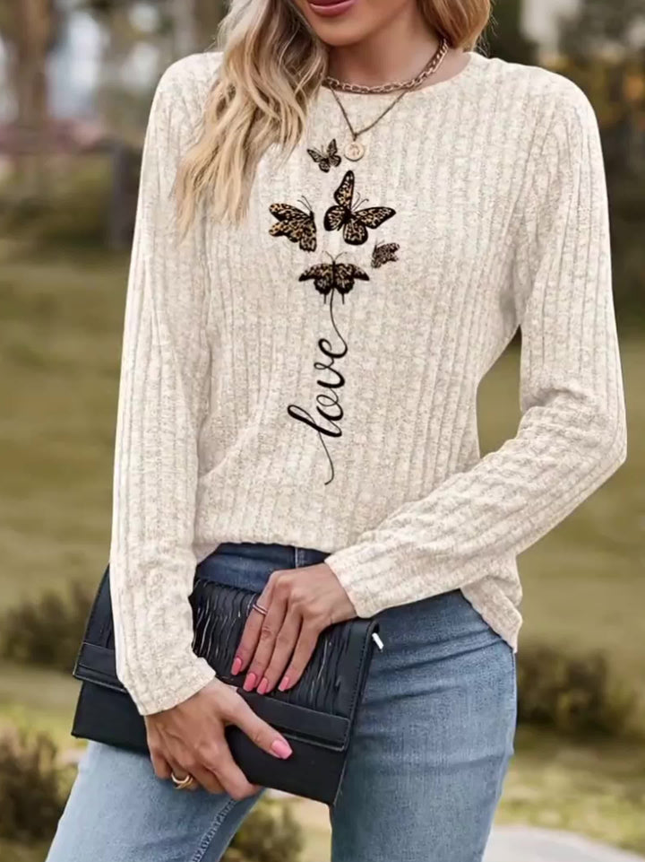 Calira – T-shirt en maille côtelée à motif papillon