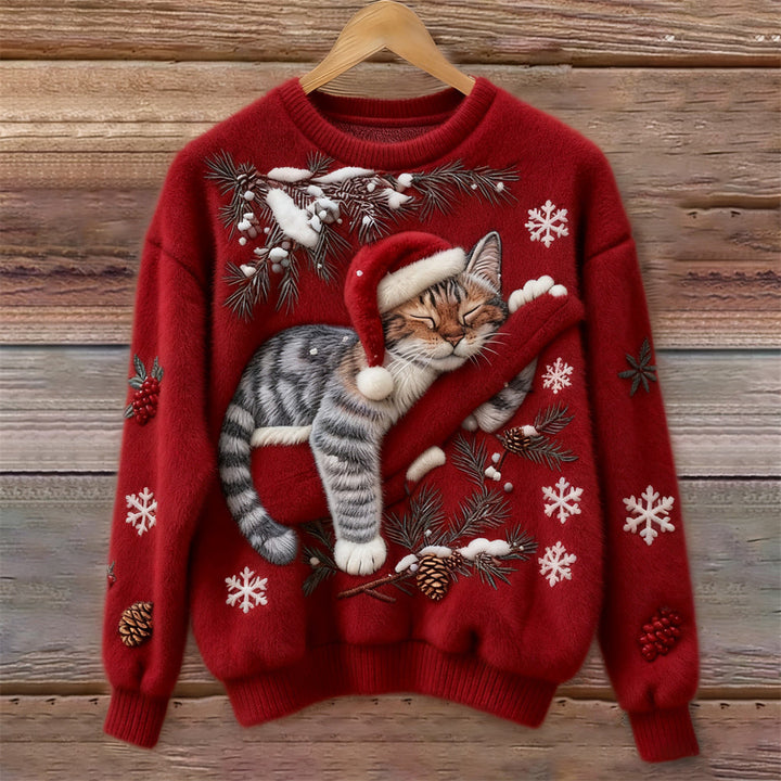 Velira – motif chat 3D en maille peluche, pull