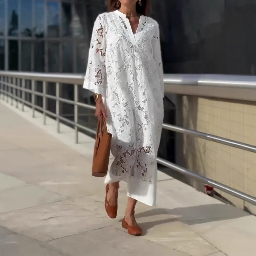 Mevara – Robe maxi en dentelle transparente