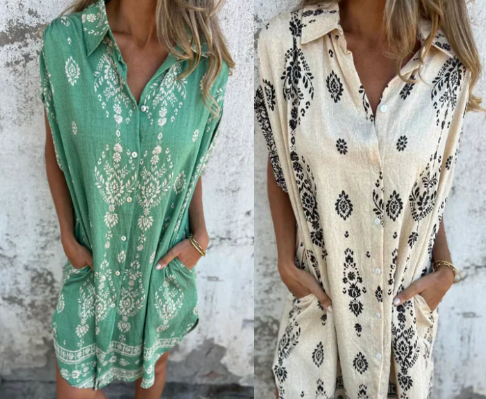 Serava – robe en coton-lin à col V