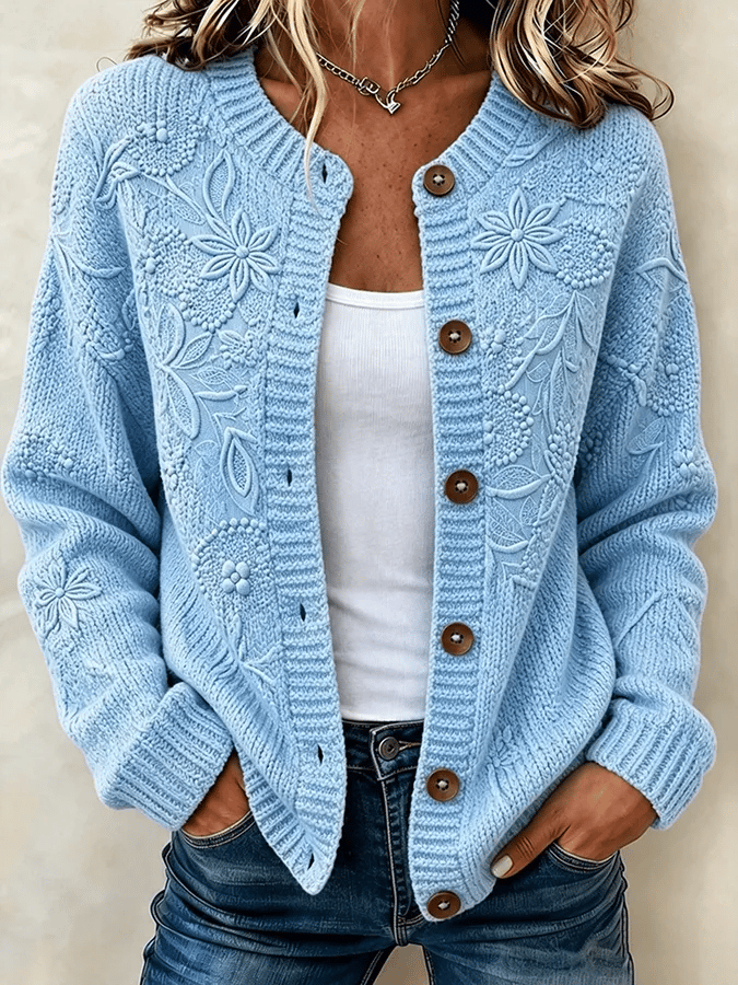 Solira – à motif feuille d’érable, en maille fine, cardigan