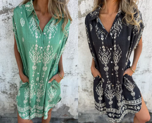 Serava – robe en coton-lin à col V