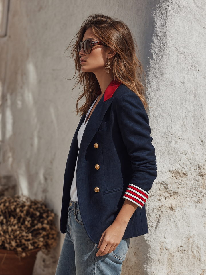 Naleva – blazer à double boutonnage en mélange de coton