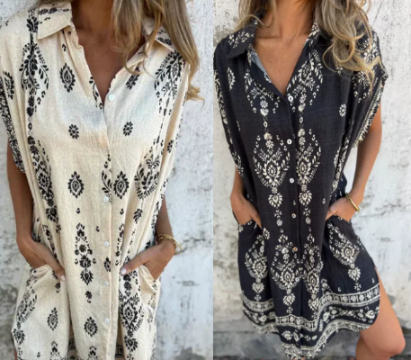 Serava – robe en coton-lin à col V