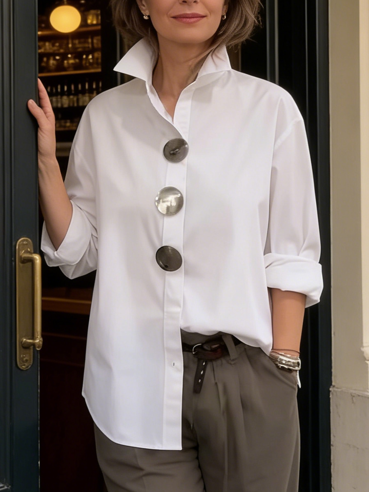 Avenya – Col montant en coton-lin, blouse