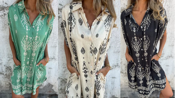 Serava – robe en coton-lin à col V