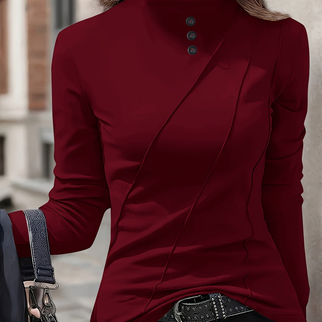 Selara – Col montant en tricot extensible, t-shirt à manches longues