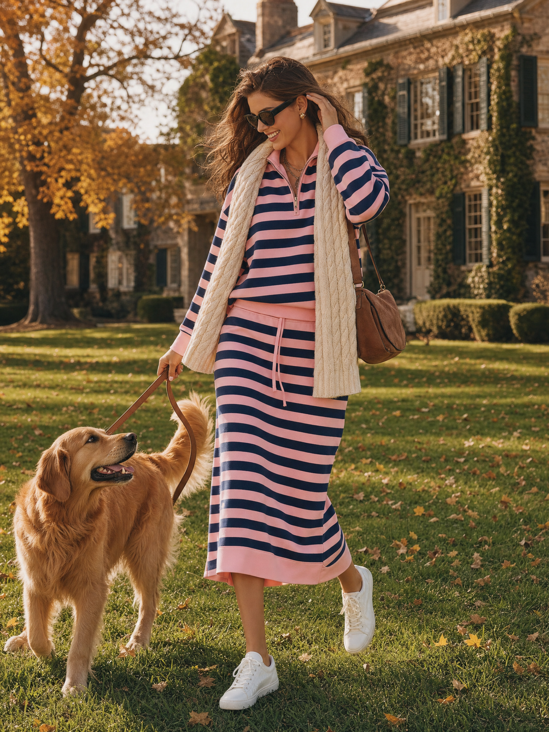Kivara – Col montant à demi-zip en coton mélangé, ensemble jupe
