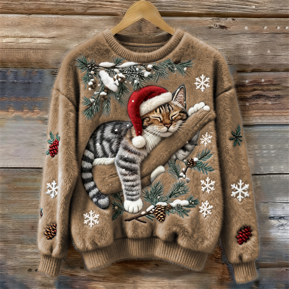 Velira – motif chat 3D en maille peluche, pull