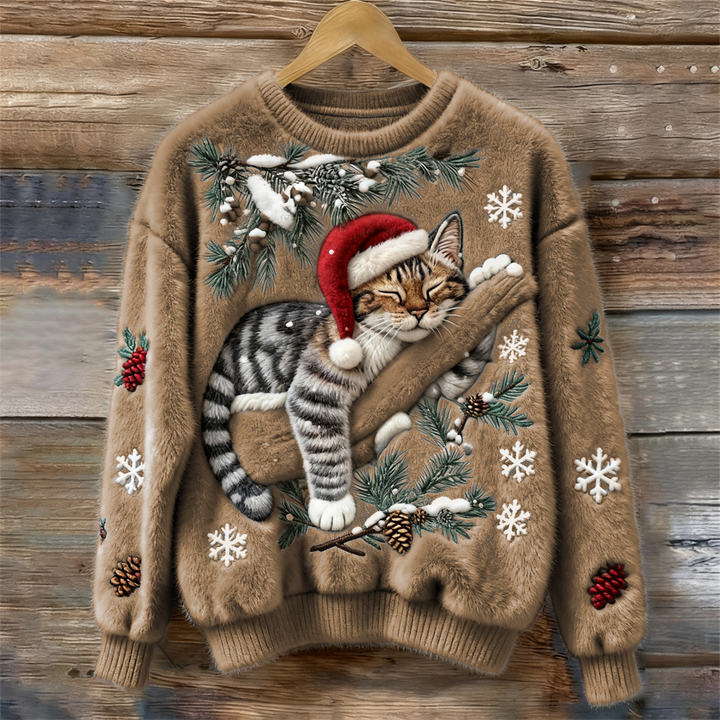 Velira – motif chat 3D en maille peluche, pull