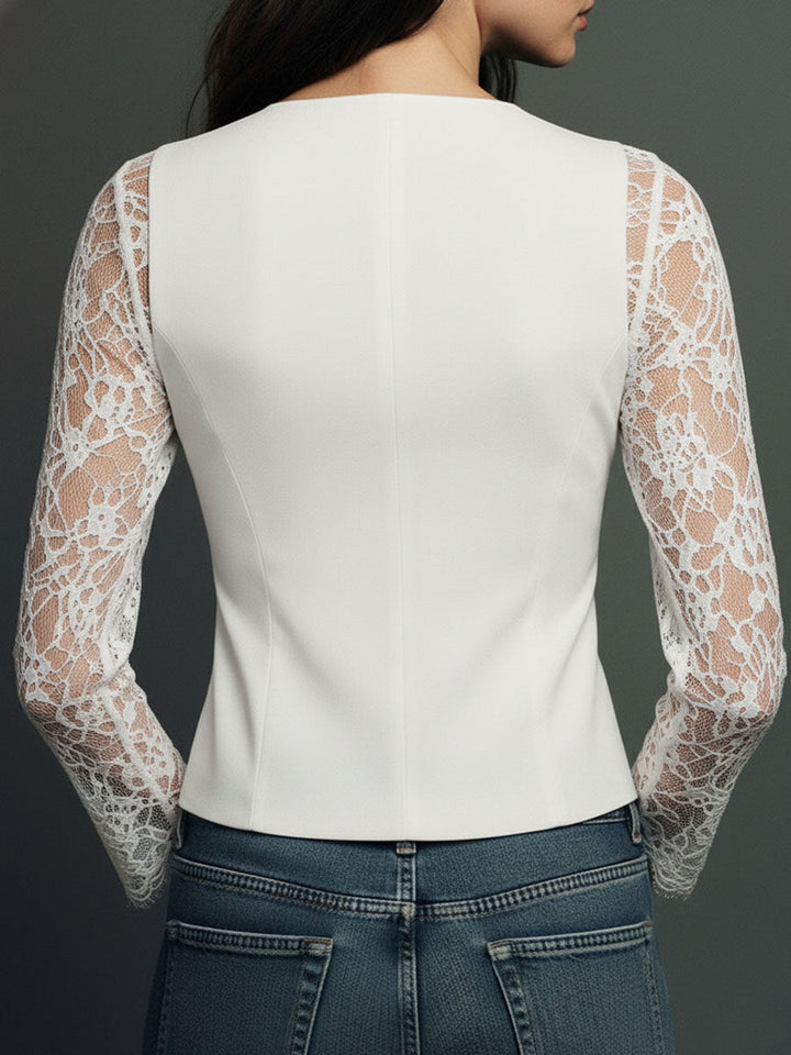 Nalira – ensemble blouse à manches en dentelle et gilet