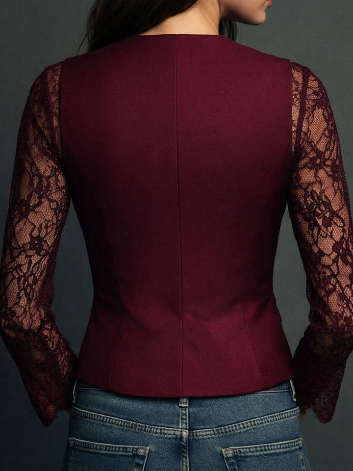 Nalira – ensemble blouse à manches en dentelle et gilet