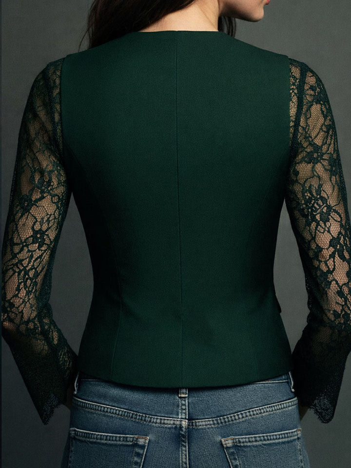 Nalira – ensemble blouse à manches en dentelle et gilet