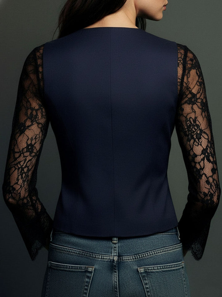 Nalira – ensemble blouse à manches en dentelle et gilet