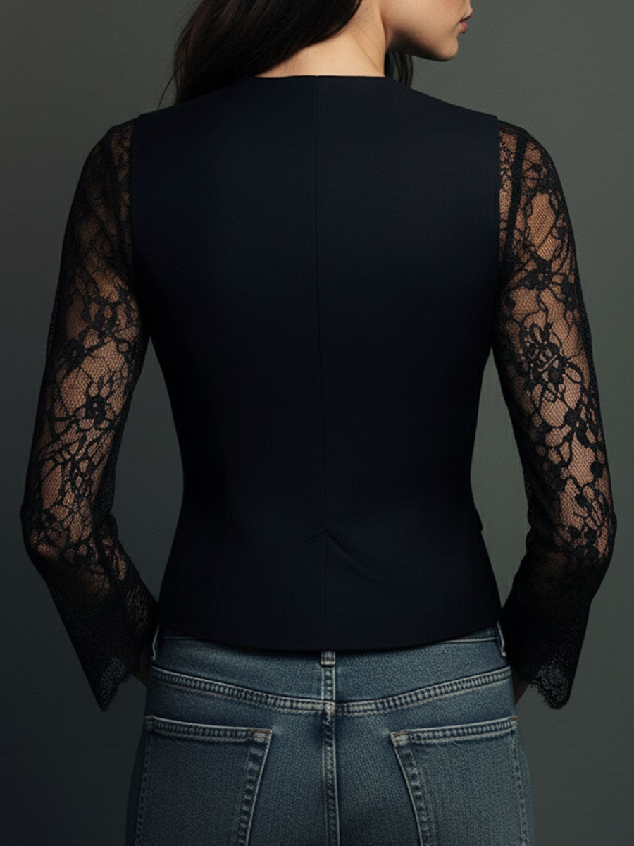 Nalira – ensemble blouse à manches en dentelle et gilet
