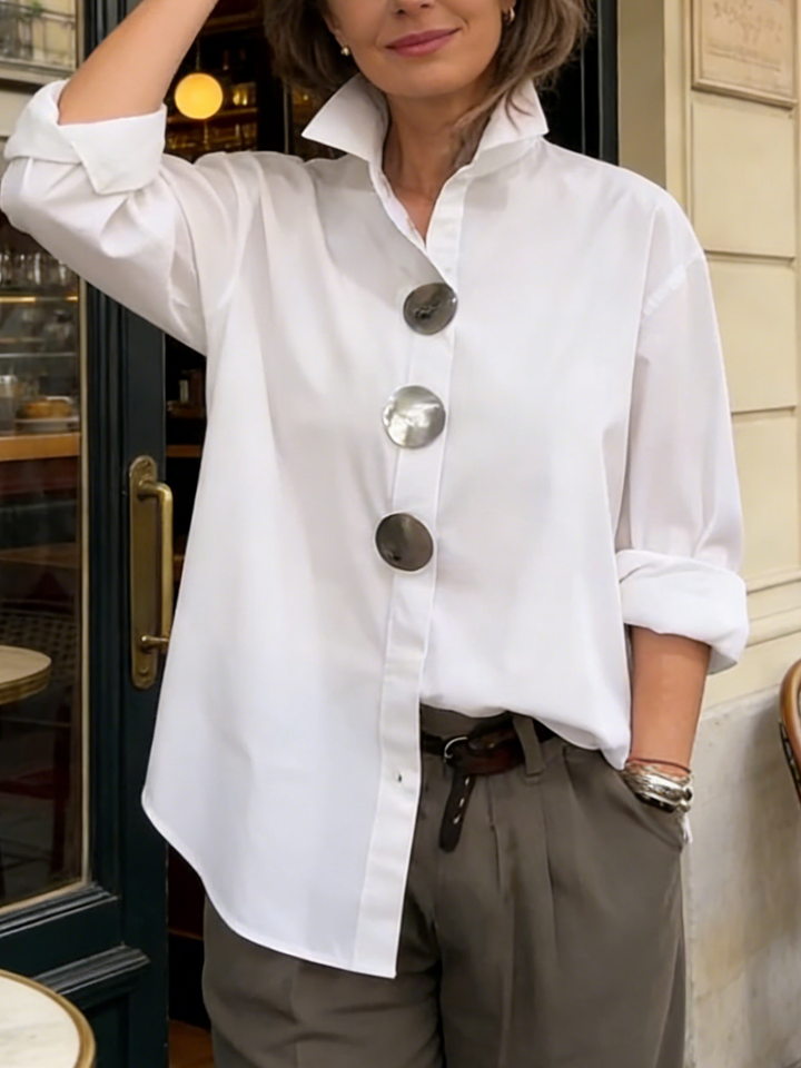 Avenya – Col montant en coton-lin, blouse