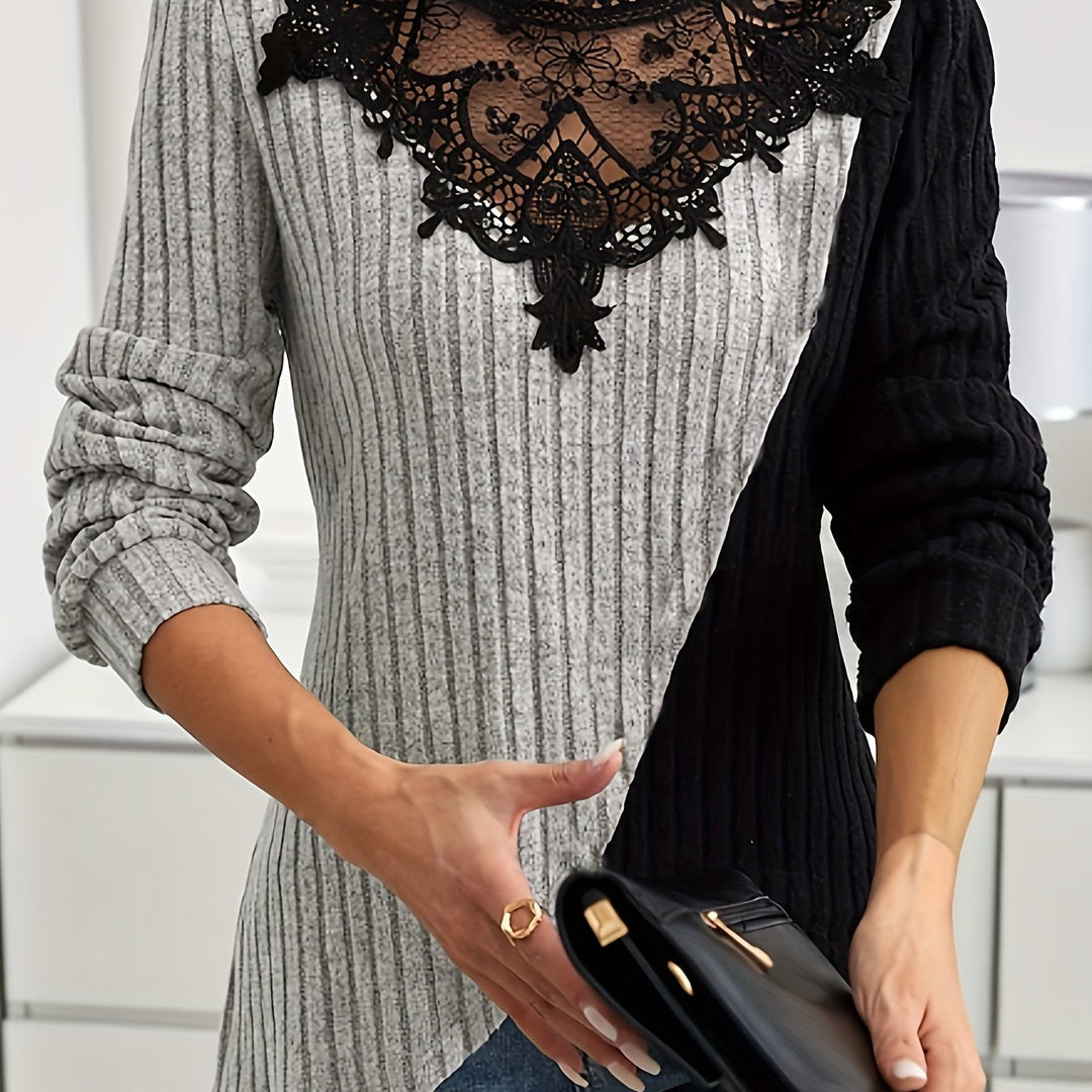 Rilena – pull en tricot à patchwork de dentelle contrastée