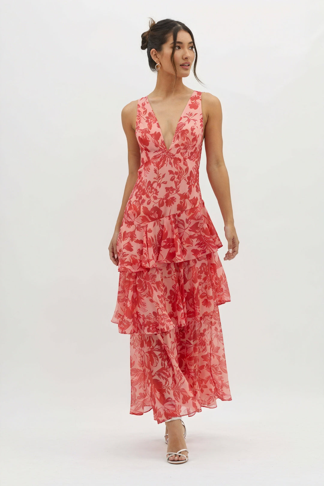 Luniva – Décolleté en V à imprimé floral, robe maxi