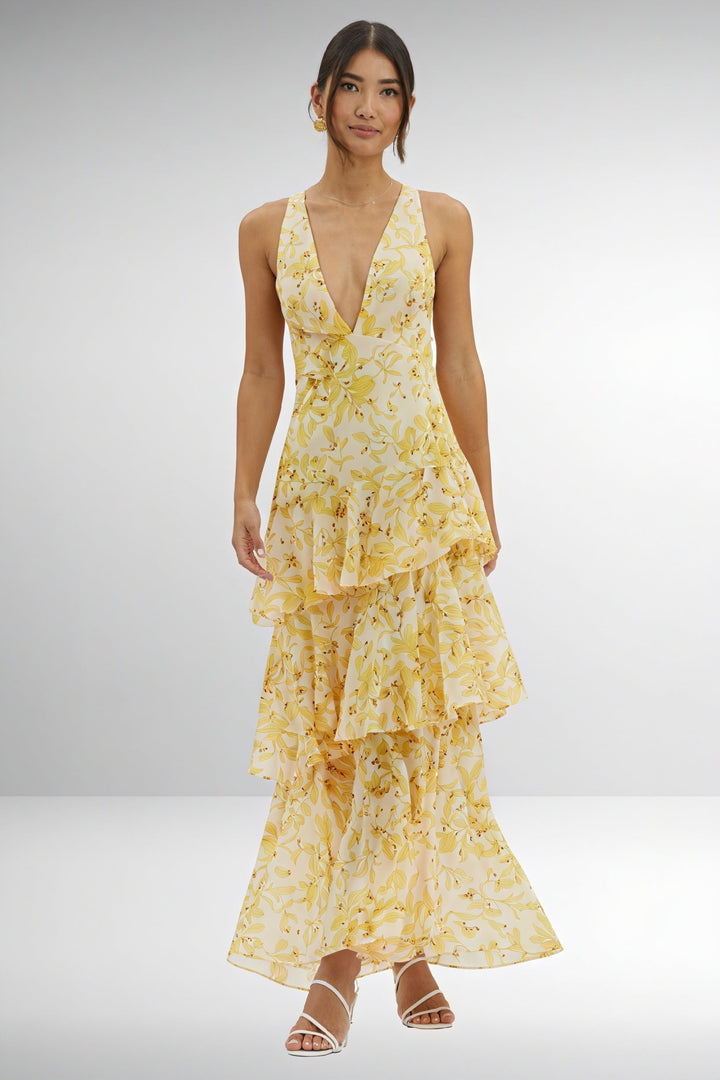 Luniva – Décolleté en V à imprimé floral, robe maxi