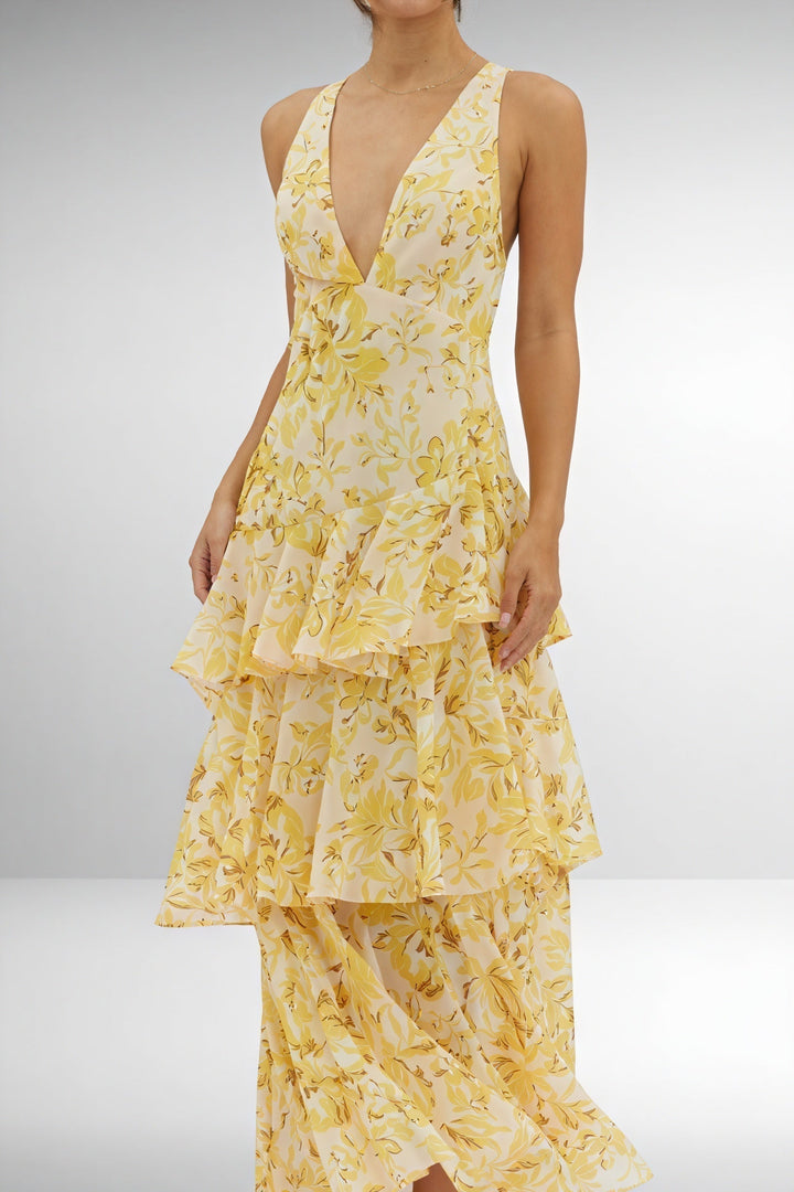 Luniva – Décolleté en V à imprimé floral, robe maxi
