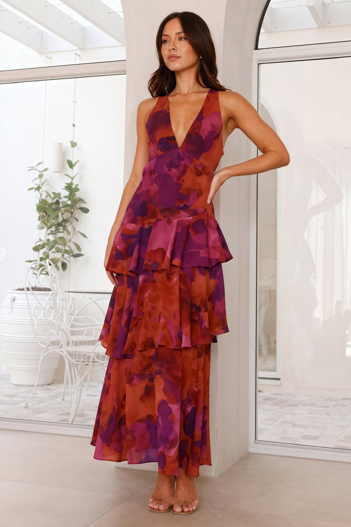Luniva – Décolleté en V à imprimé floral, robe maxi