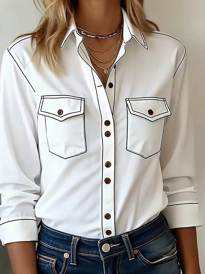 Avenya – Chemise tissée boutonnée à coutures contrastées