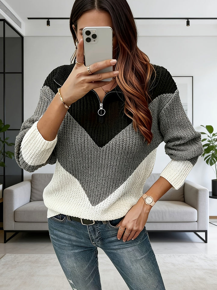 Velira – pull zippé en tricot bicolore
