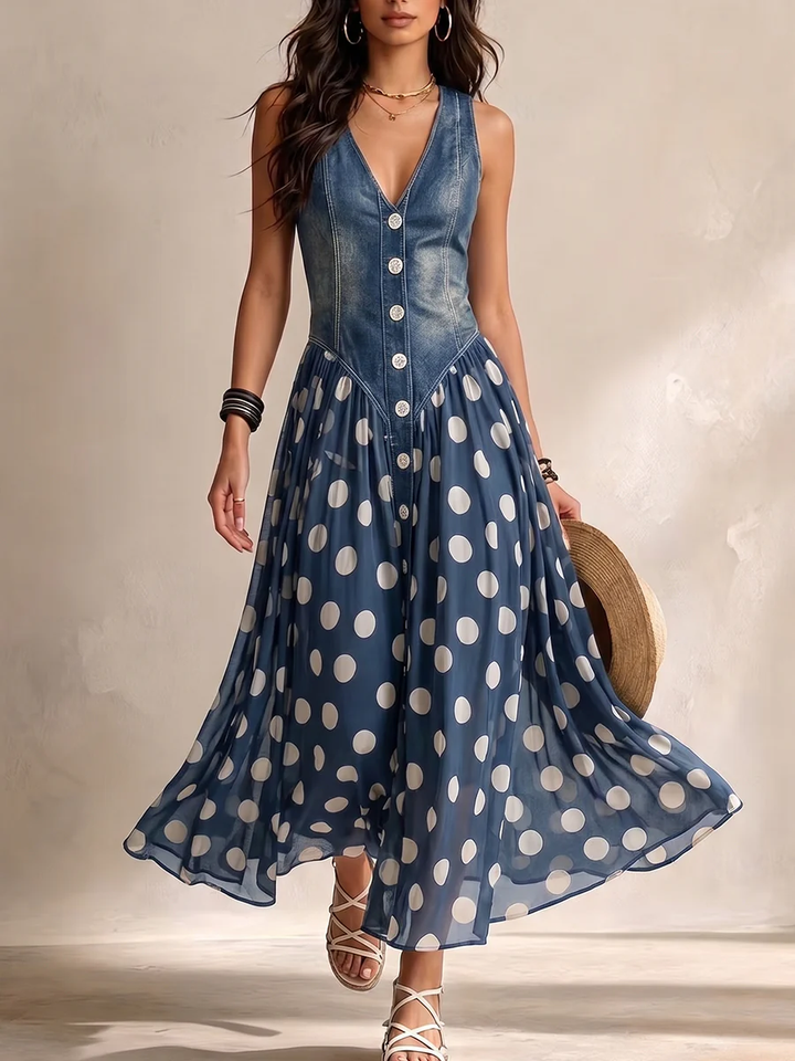 Navira – Robe midi en mousseline à pois