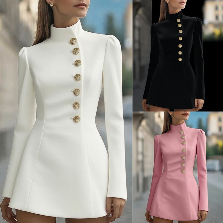 Velira – robe en tissu tailleur tissé à col montant