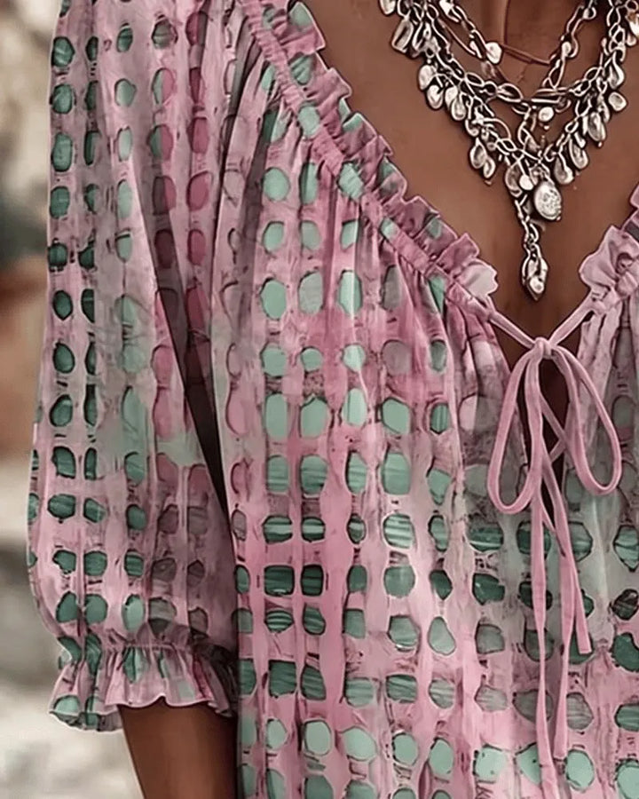 Noreli – À lacets et décolleté en V, en coton mélangé, blouse