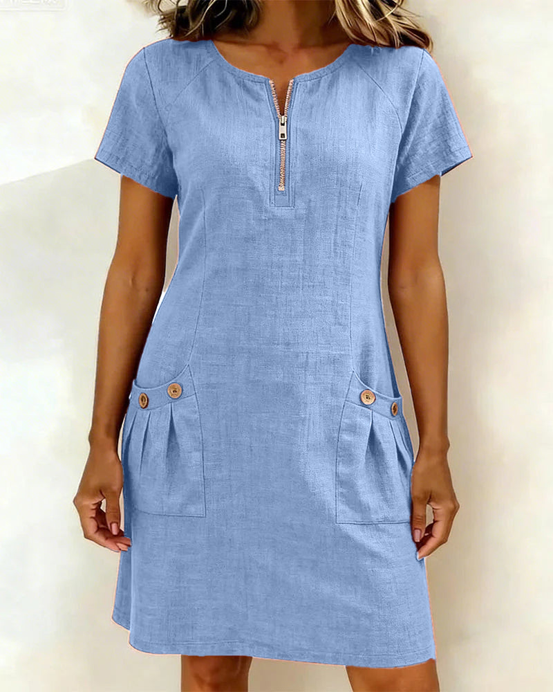 Renavi - A-Line Cotton-Linen Dress