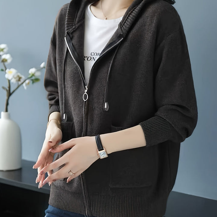 Rilena – à capuche avec cordon de serrage en maille de viscose, cardigan