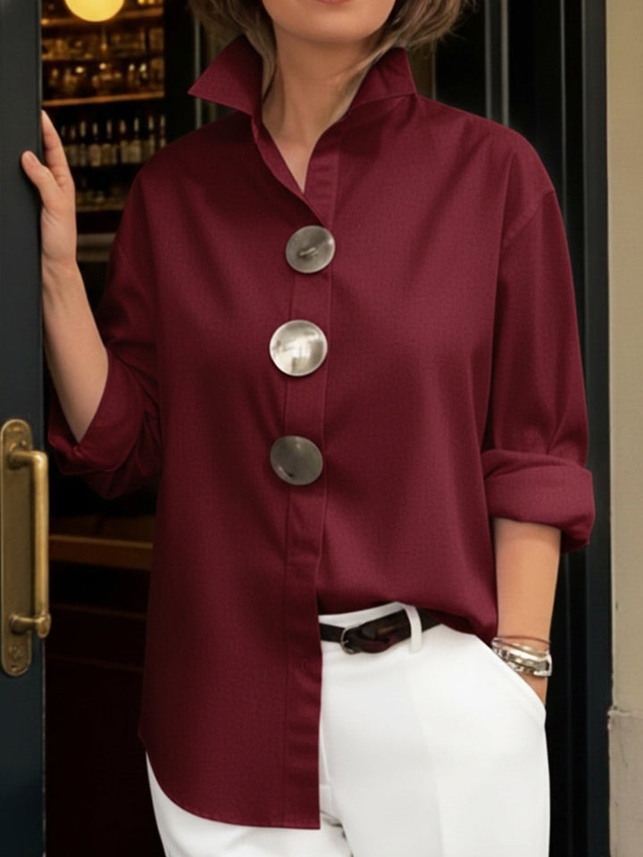 Avenya – Col montant en coton-lin, blouse