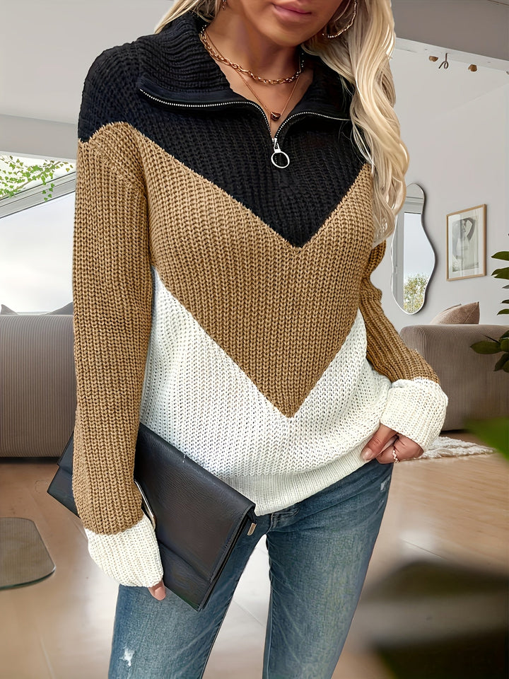 Velira – pull zippé en tricot bicolore