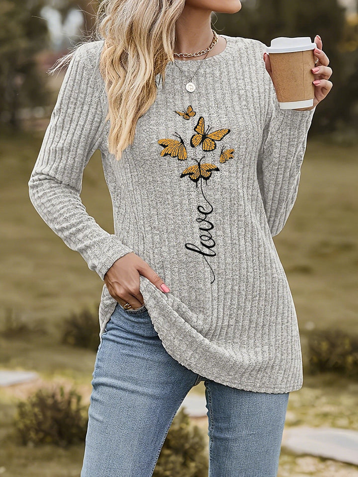 Calira – T-shirt en maille côtelée à motif papillon