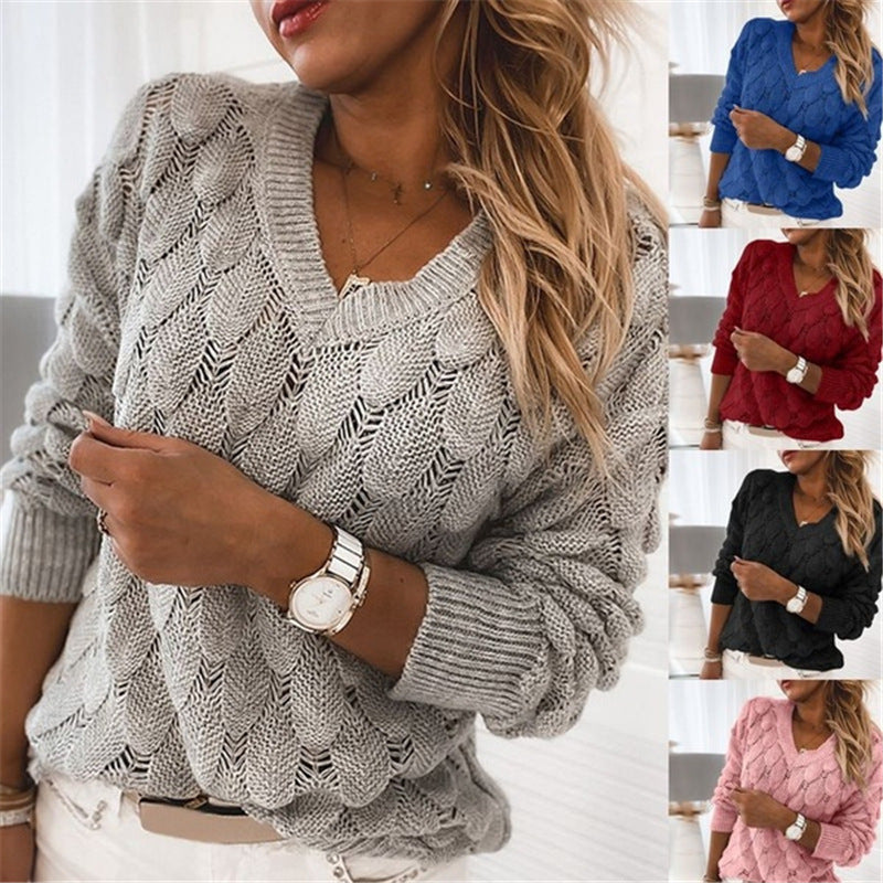 Virela – Pull col V en maille ajourée