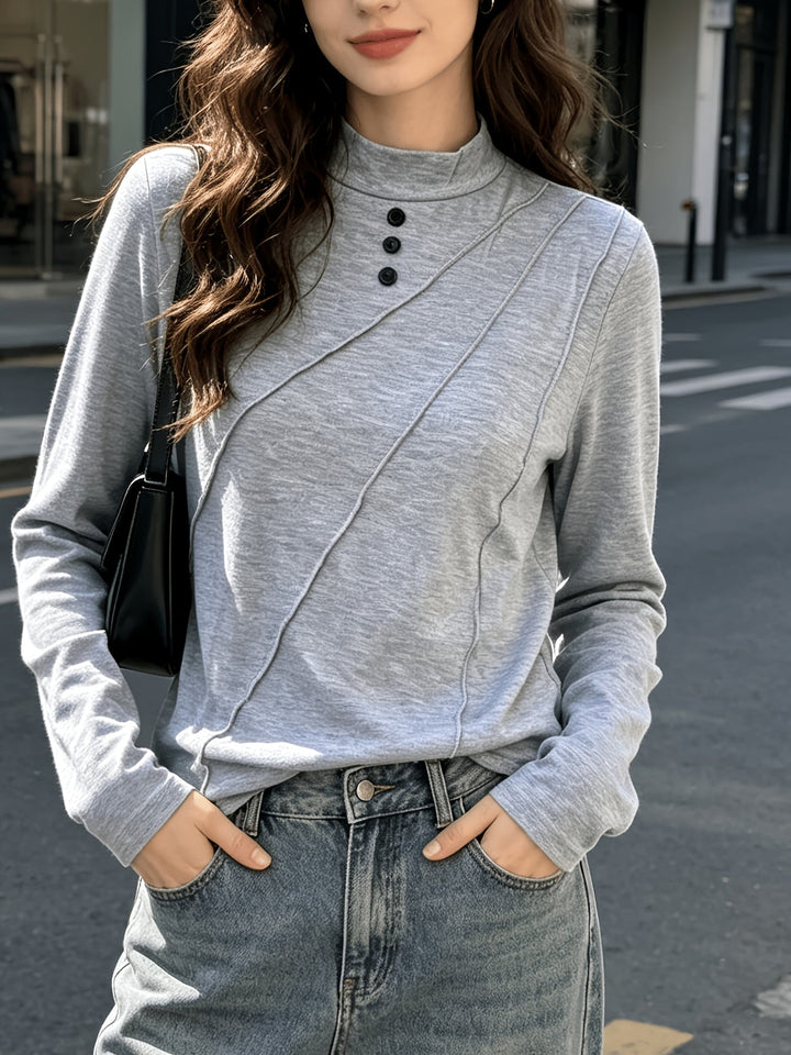 Selara – Col montant en tricot extensible, t-shirt à manches longues