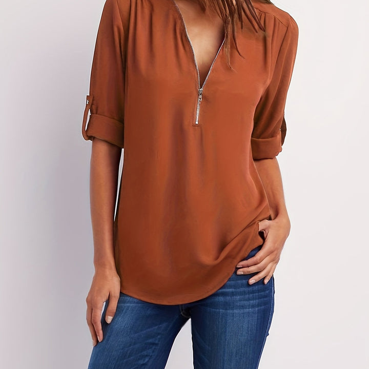 Nivara – Col V zippé en tissu tissé, blouse