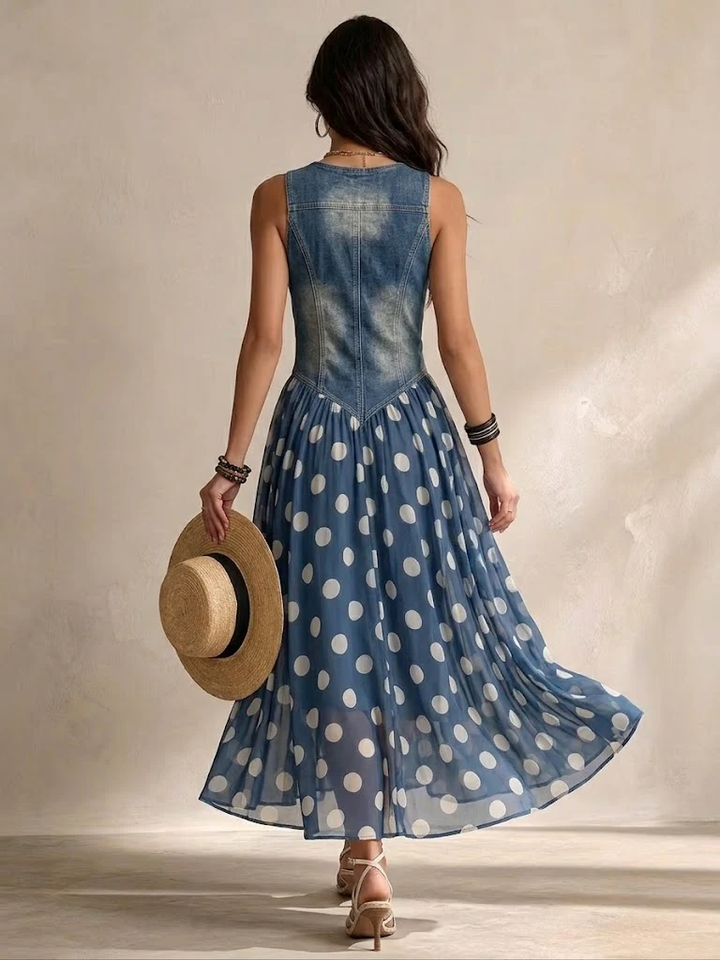 Navira – Robe midi en mousseline à pois