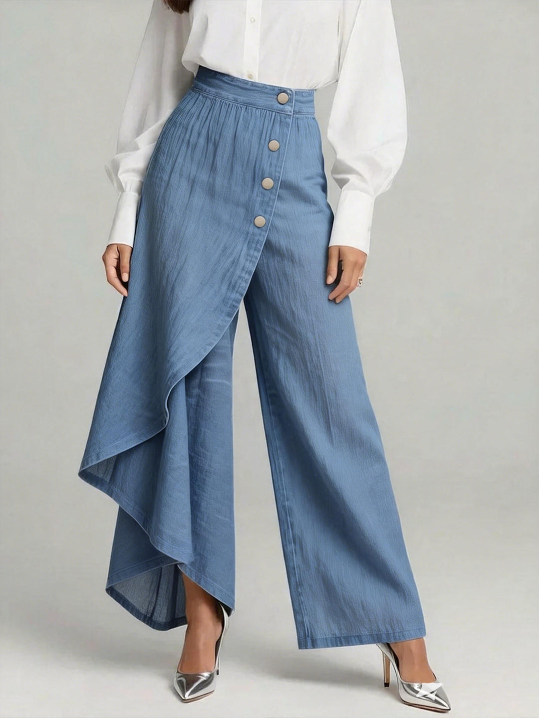 Solira – Pantalon large en lin-coton à taille haute