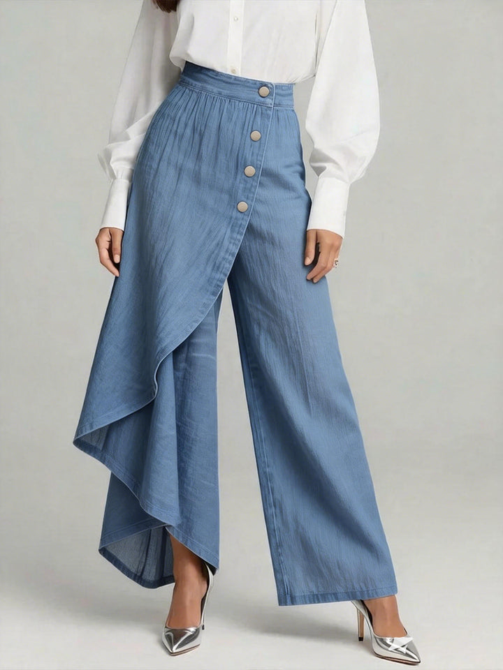 Solira – Pantalon large en lin-coton à taille haute