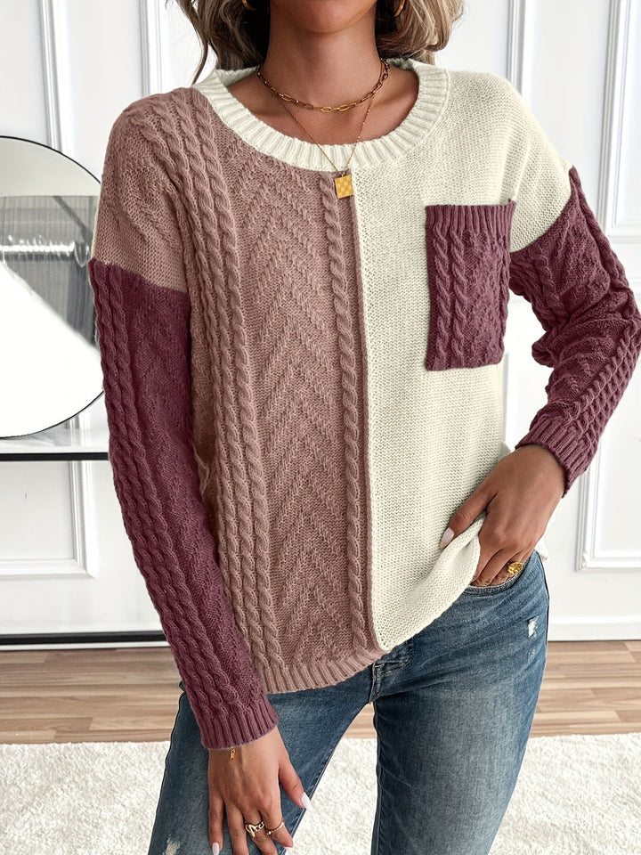 Nireva – blocs de couleur, maille torsadée, pull