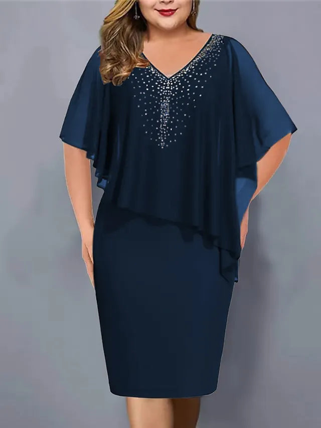 Virela – à col V orné de strass, en chiffon, robe midi