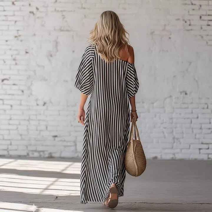 Avyra – Robe maxi à rayures à épaules dénudées