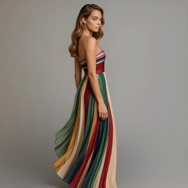 Velira – Robe maxi en chiffon à blocs de couleur